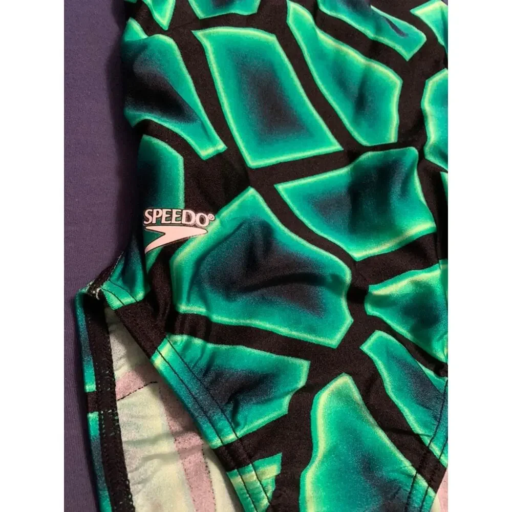Speedo Girls Youth Swimsuit Size 20 Green Black